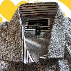 Report Collection Slim Fit Stretch Button-Up Shirt | Size L 16" 34/35